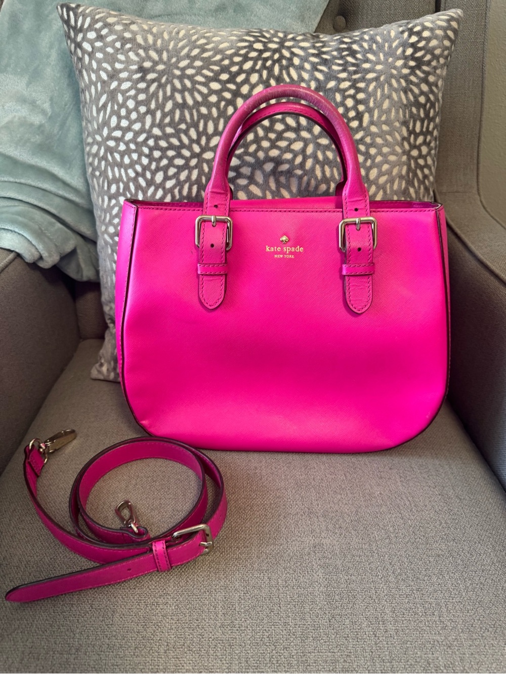 kate spade Hot Pink Leather Satchel with Detachable Strap